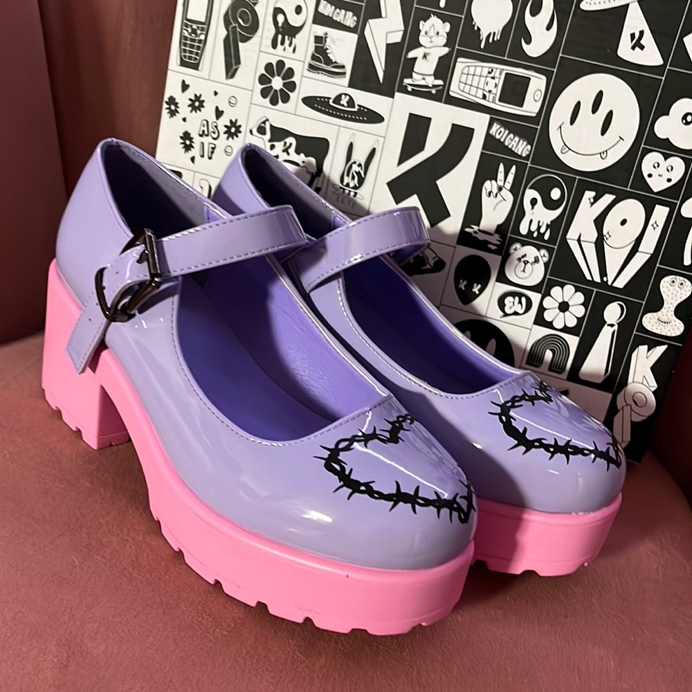 Koi Footwear Cloud Wire 90s Platform Pastel Purple Patent Leather Mary Janes